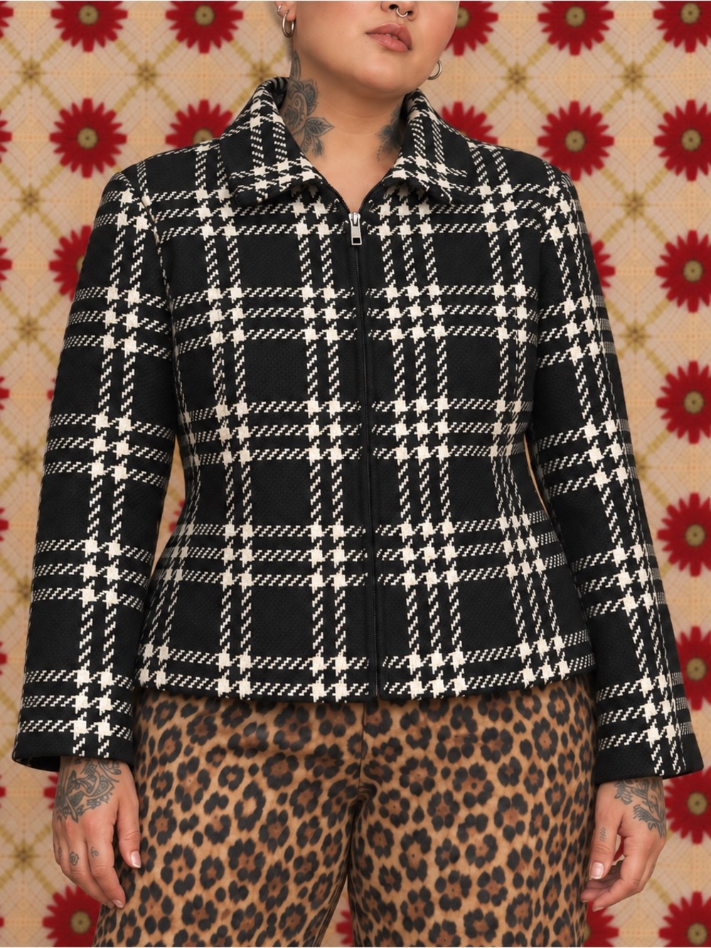 Vintage Jones New York Wool Plaid Zip Jacket Size 16 Made in Canada